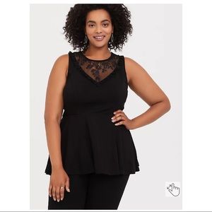Torrid Black Lace Yoke Peplum Top Size 3